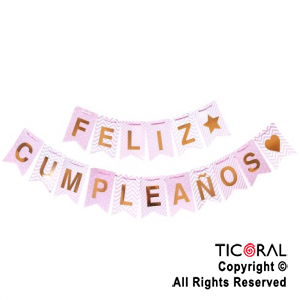 BANDERIN FELIZ CUMPLEAOS DISEOS TONOS ROSA PASTEL x 1